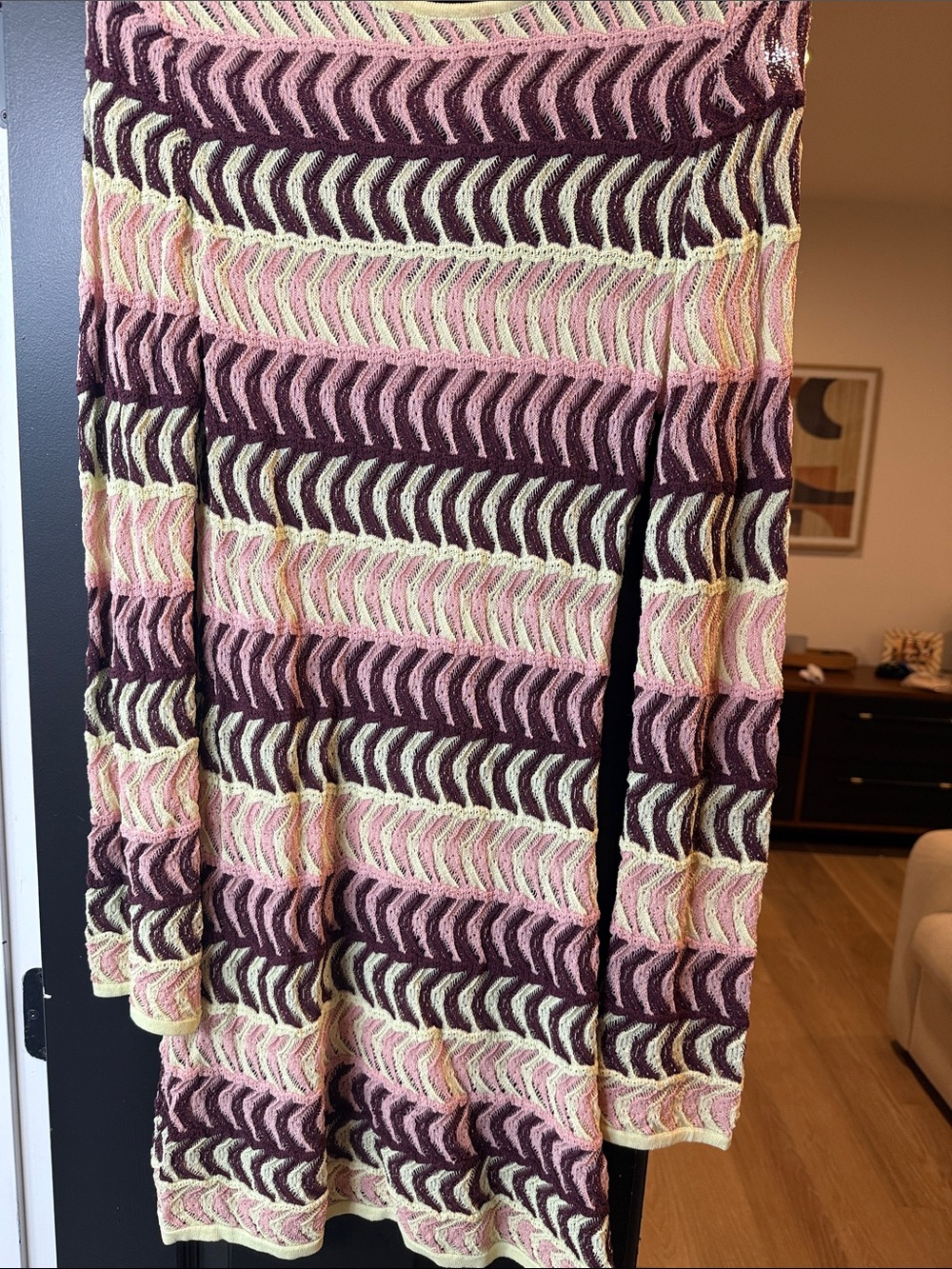 Zara Pink, Burgundy & Cream Patterned Midi Dress